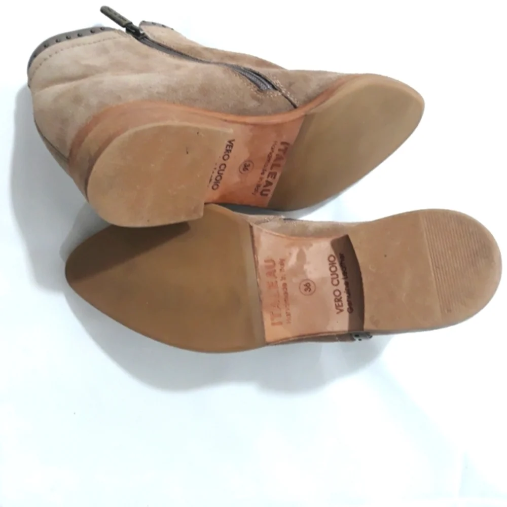 Italeau Handmade in Italy Leather Suede Tan Ankle Zipper Boots Size 36 /6 USA